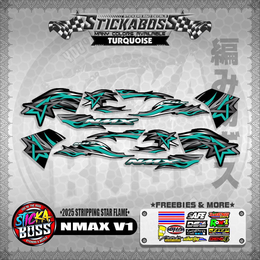 NMAX V1 STICKER DECALS ( 2025 STRIPPING STAR FLAME )【WITH FREEBIES】