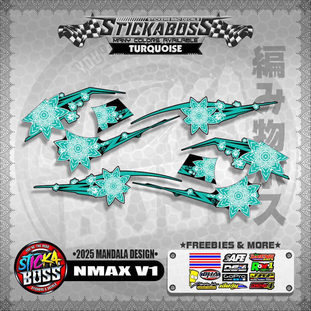 NMAX V1 INDO-THAI-MALAYSIAN STICKER DECALS ( 2025 MANDALA DESIGN )【WITH FREEBIES】