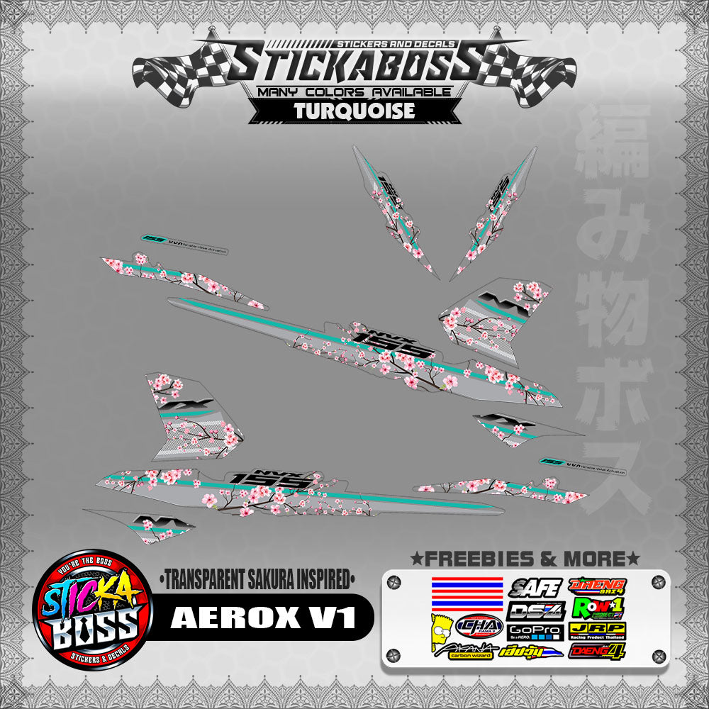 【PREMIUM UV PRINT】TRANSPARENT AEROX 155 V1 ( SAKURA INSPIRED )【WITH FREEBIES】