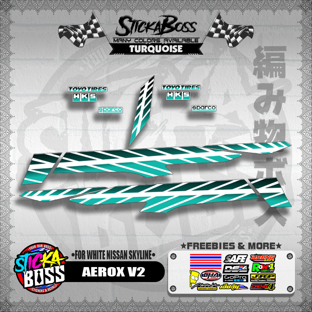 AEROX V2 DECALS ( FOR WHITE NISSAN SKYLINE )【WITH FREEBIES】
