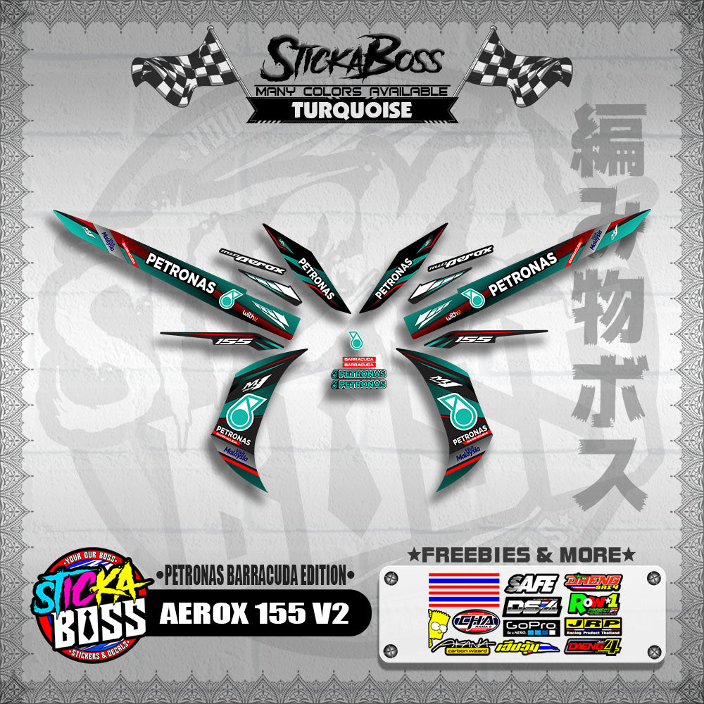 AEROX 155 V2 DECALS ( PETRONAS BARRACUDA EDITION )【WITH FREEBIES】