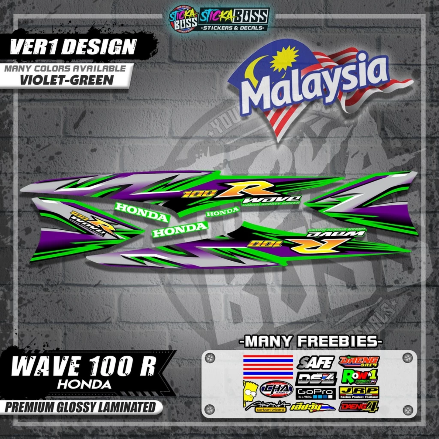 HONDA WAVE 100 R MALAYSIAN DECALS (Ver1 Design)【WITH FREEBIES】