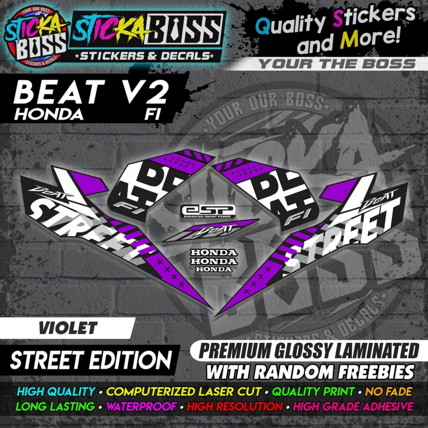 Honda Beat Fi V2 Stock Decals (Street Edition)【PREMIUM GLOSSY LAMINATED】