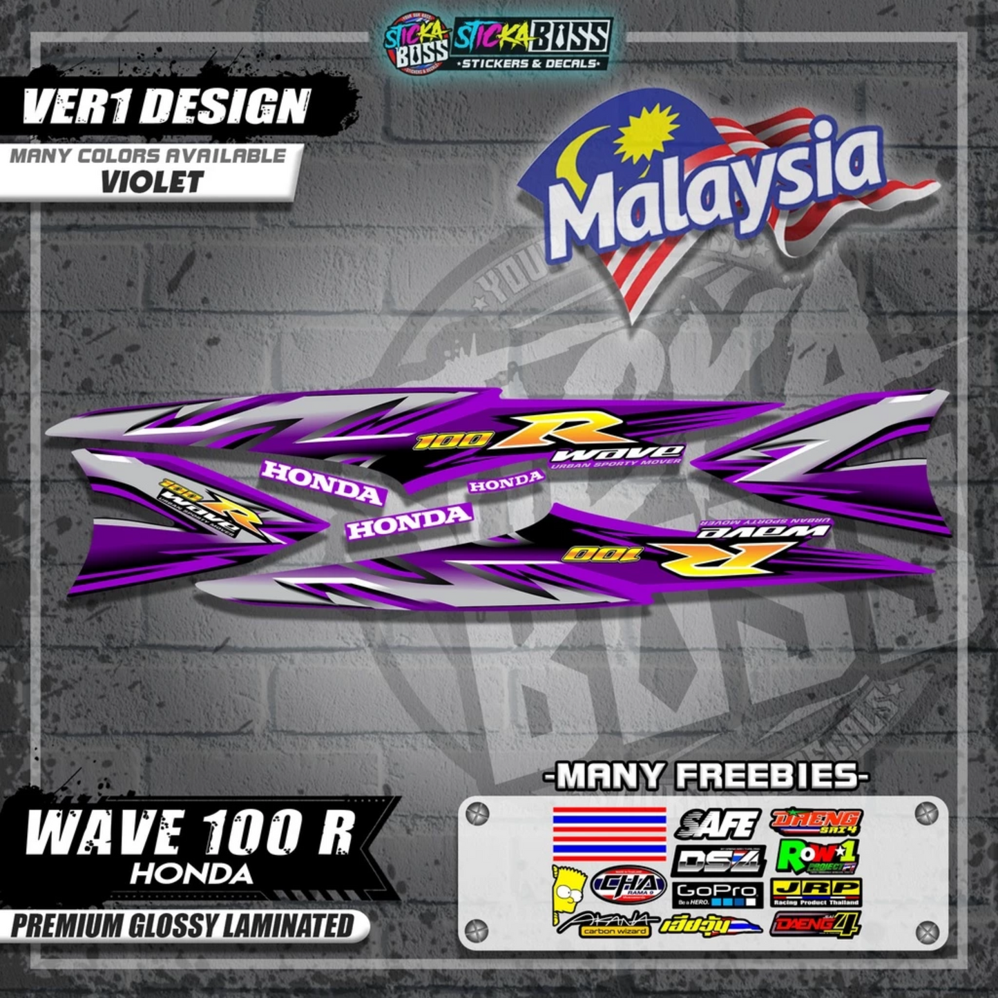 HONDA WAVE 100 R MALAYSIAN DECALS (Ver1 Design)【WITH FREEBIES】