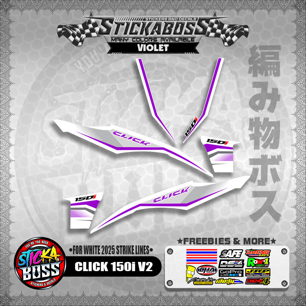 CLICK 150i V2 STICKER DECALS ( FOR WHITE 2025 STRIKE LINES )【WITH FREEBIES】