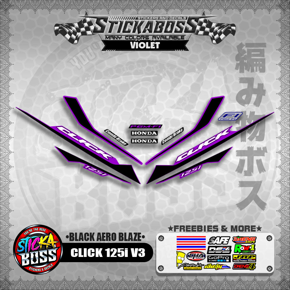 CLICK 125i V3 STICKER DECALS ( BLACK AERO BLAZE )【WITH FREEBIES】
