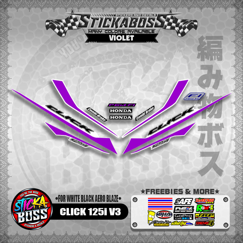 CLICK 125i V3 STICKER DECALS ( FOR WHITE BLACK AERO BLAZE )【WITH FREEBIES】