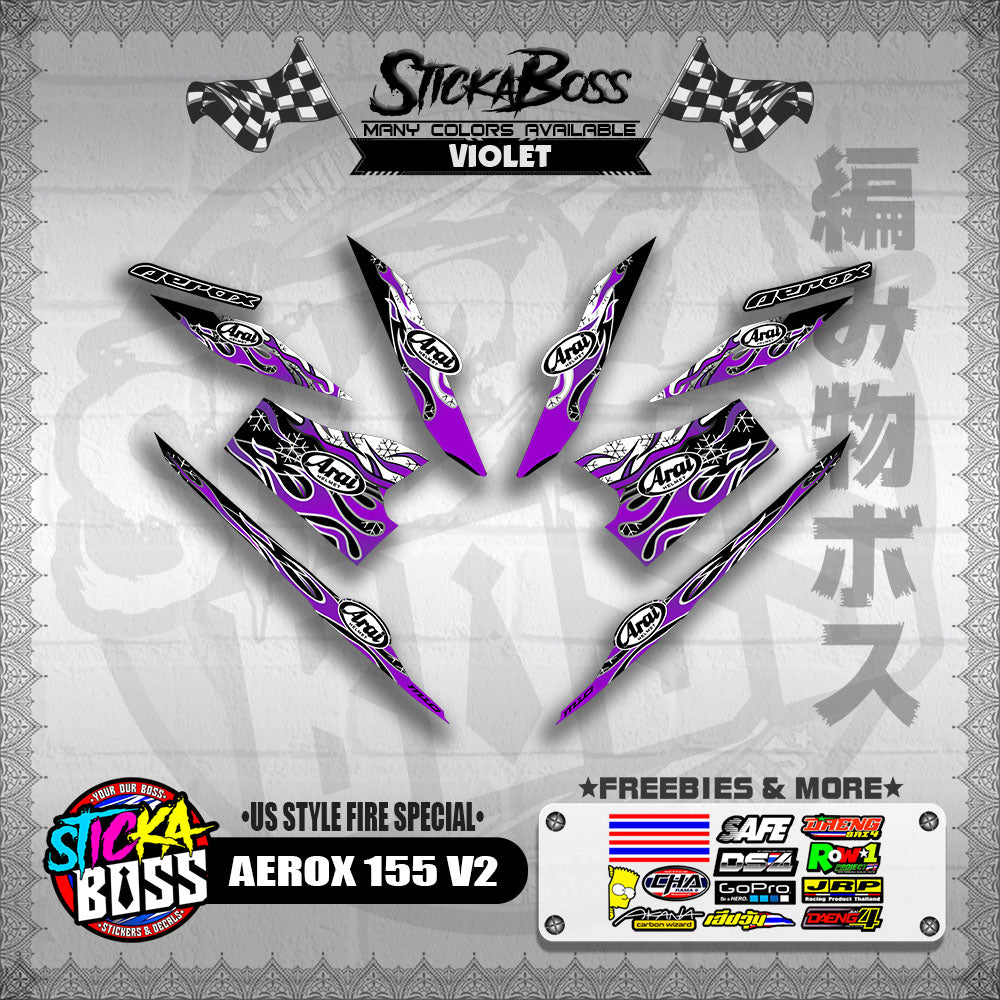 AEROX 155 V2 DECALS ( US STYLE FIRE SPECIAL )【WITH FREEBIES】