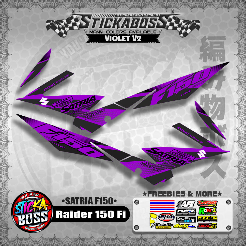 Suzuki Raider 150 Fi Stock Decals VIOLET (Satria F150)【PREMIUM GLOSSY LAMINATED】