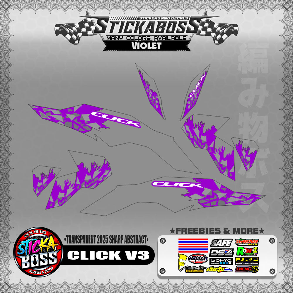 【PREMIUM UV PRINT】TRANSPARENT CLICK V3 INDO STICKER DECALS (2025 SHARP ABSTRACT )【WITH FREEBIES】