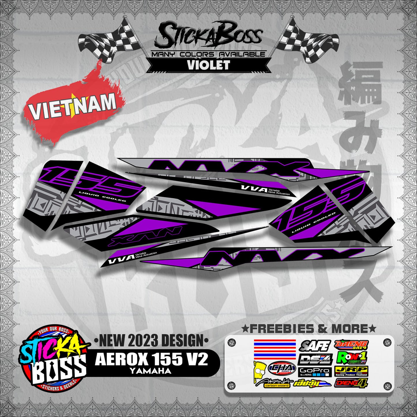AEROX 155 V2 VIETNAM DECALS ( NEW 2023 DESIGN )【WITH FREEBIES】