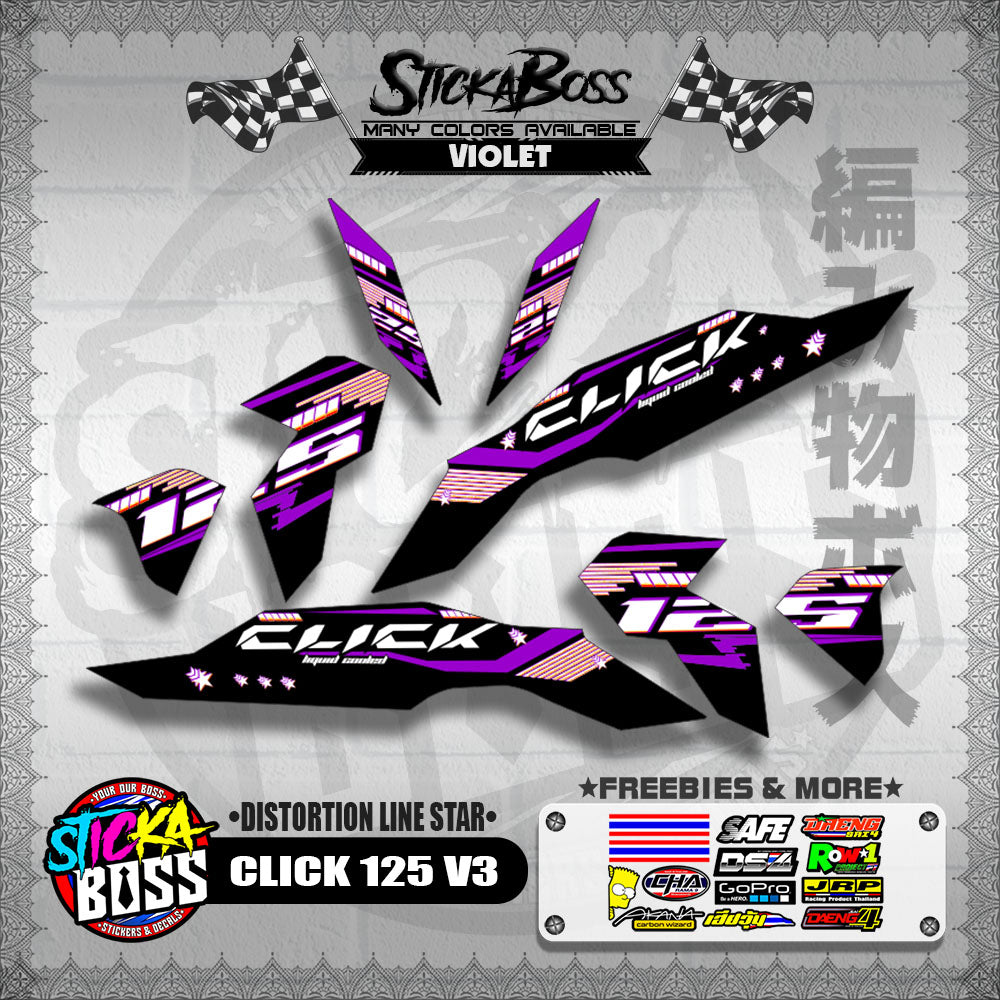 CLICK 125 V3 DECALS ( DISTORTION LINE STAR )【WITH FREEBIES】