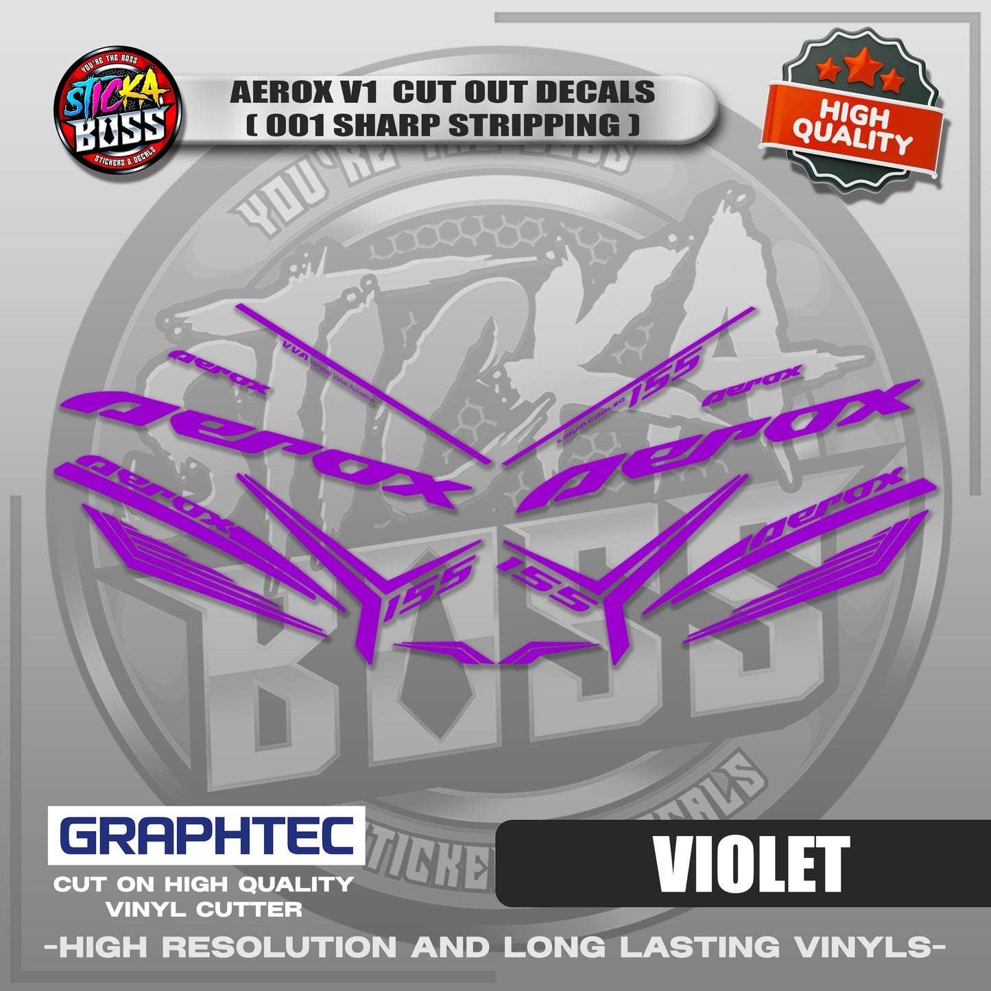 AEROX V1 CUT OUT DECALS ( 001 SHARP STRIPPING ) | VINYL WATERPROOF CUT-OUT STICKER DECALS