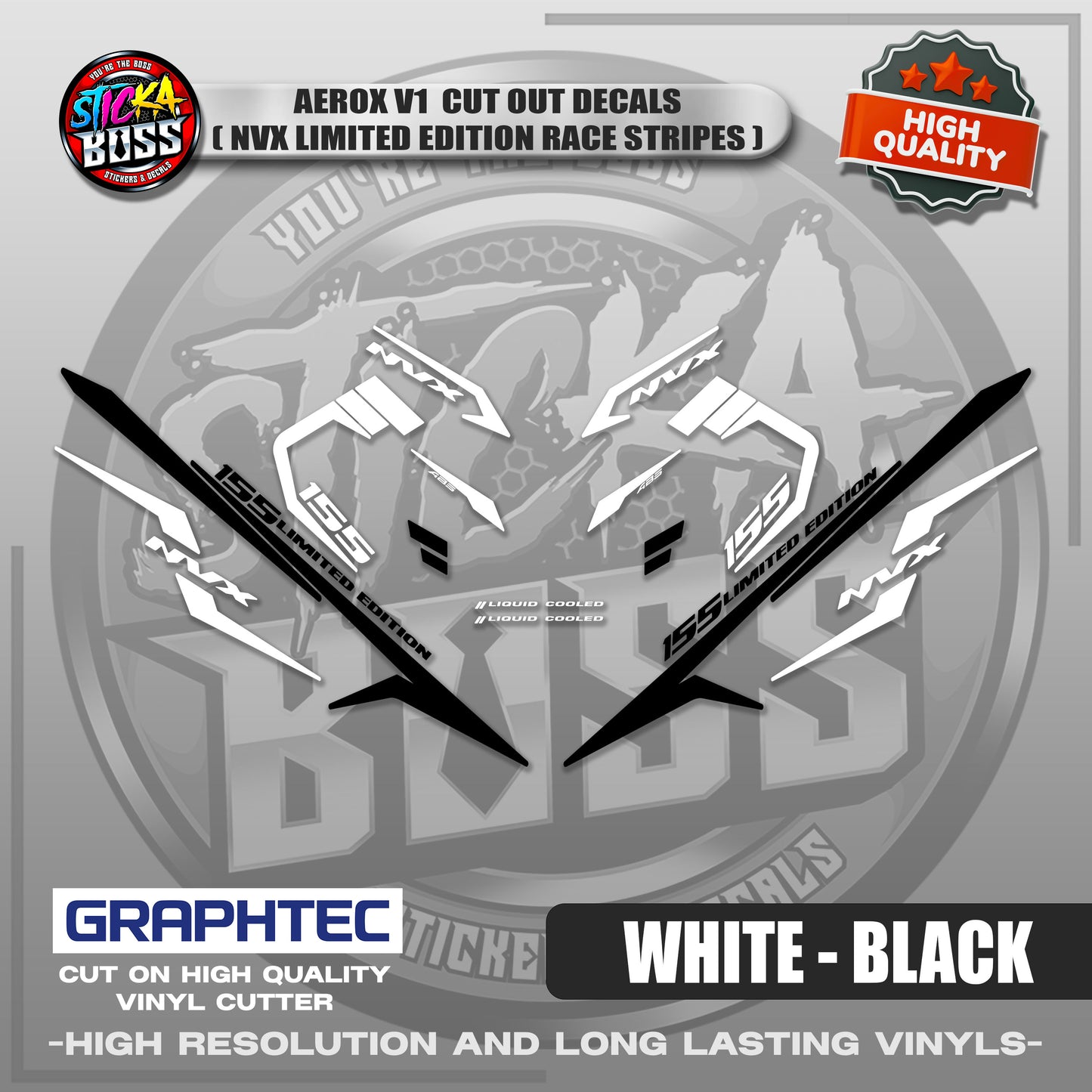 AEROX V1 CUT OUT DECALS ( NVX LIMITED EDITION RACE STRIPES ) | VINYL WATERPROOF CUT-OUT DECALS