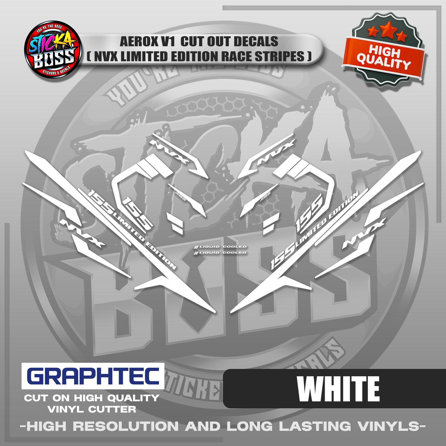 AEROX V1 CUT OUT DECALS ( NVX LIMITED EDITION RACE STRIPES ) | VINYL WATERPROOF CUT-OUT DECALS
