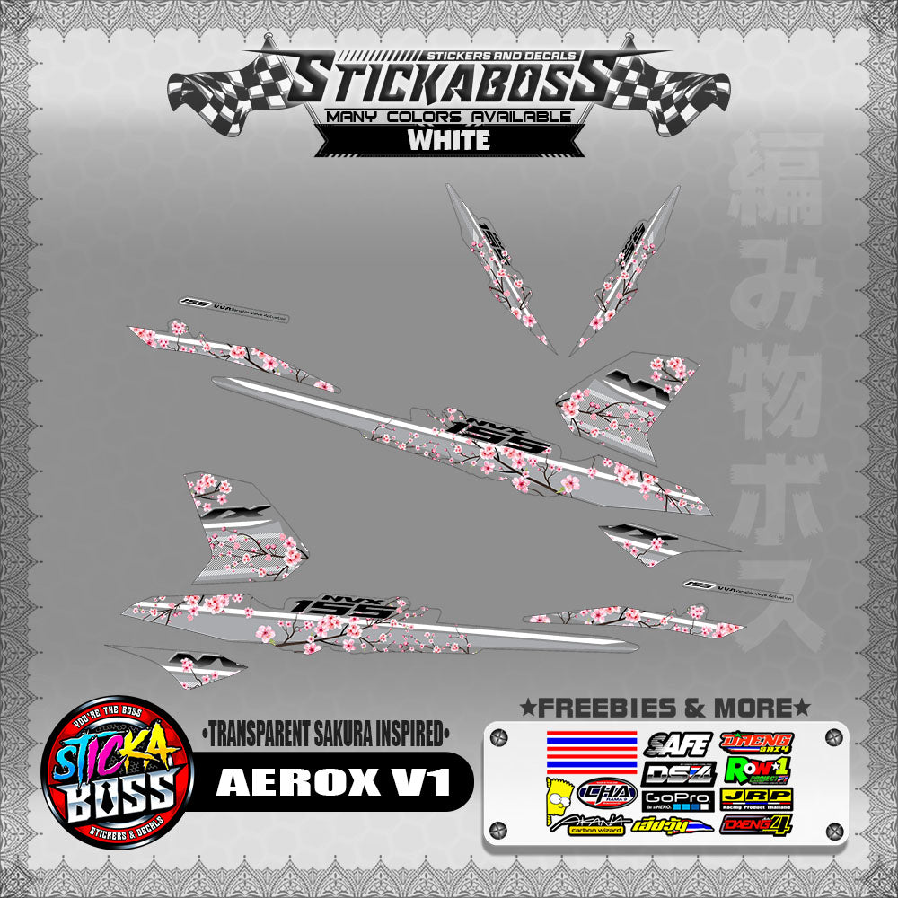 【PREMIUM UV PRINT】TRANSPARENT AEROX 155 V1 ( SAKURA INSPIRED )【WITH FREEBIES】