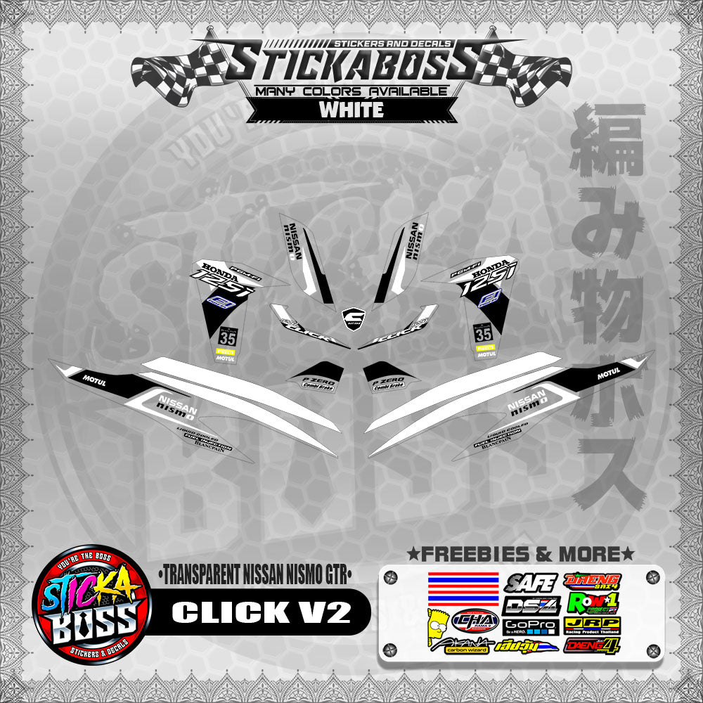 【PREMIUM UV PRINT】TRANSPARENT CLICK V2 STICKER DECALS ( NISSAN NISMO GTR )【WITH FREEBIES】