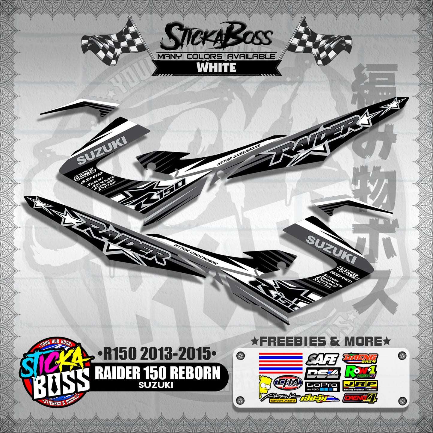 RAIDER 150 REBORN STOCK DECALS ( R150 2013 - 2015 )【WITH FREEBIES】