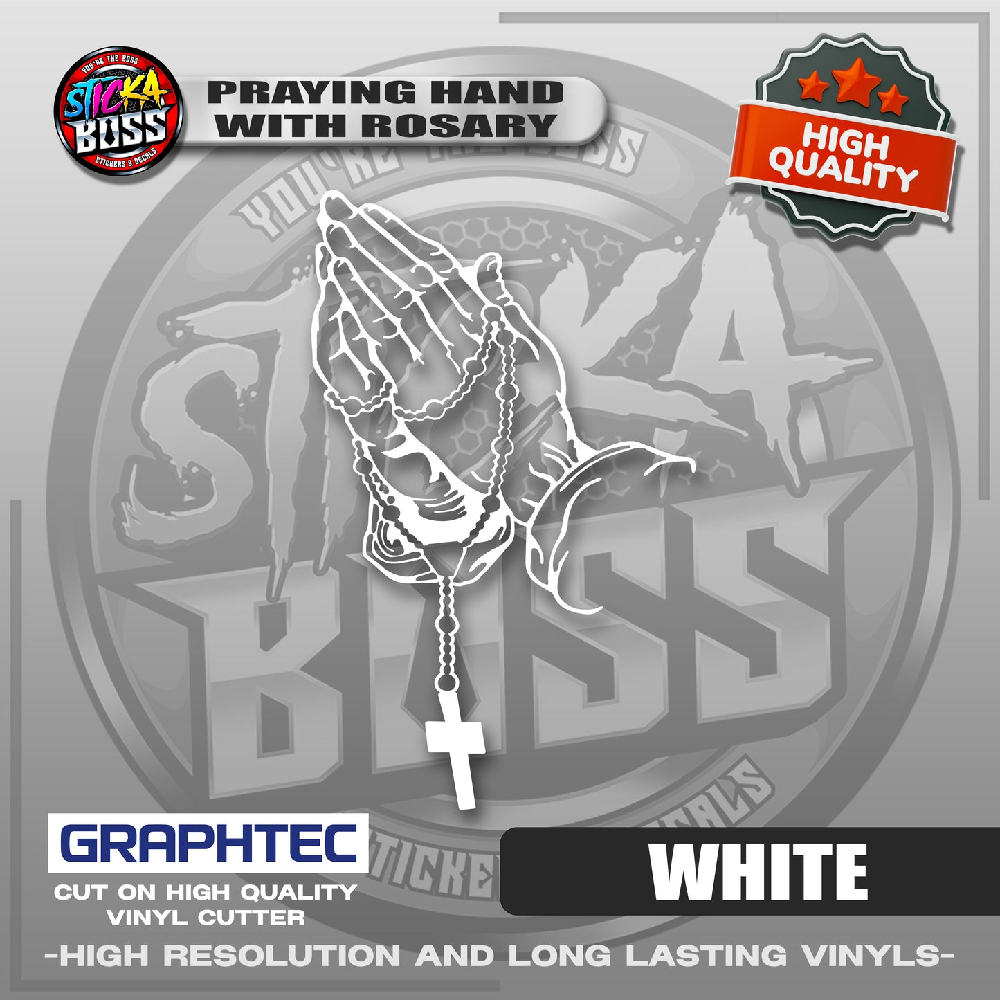 PRAYING HAND WITH ROSARY | VINYL WATERPROOF CUT-OUT STICKER DECALS【Stickaboss】