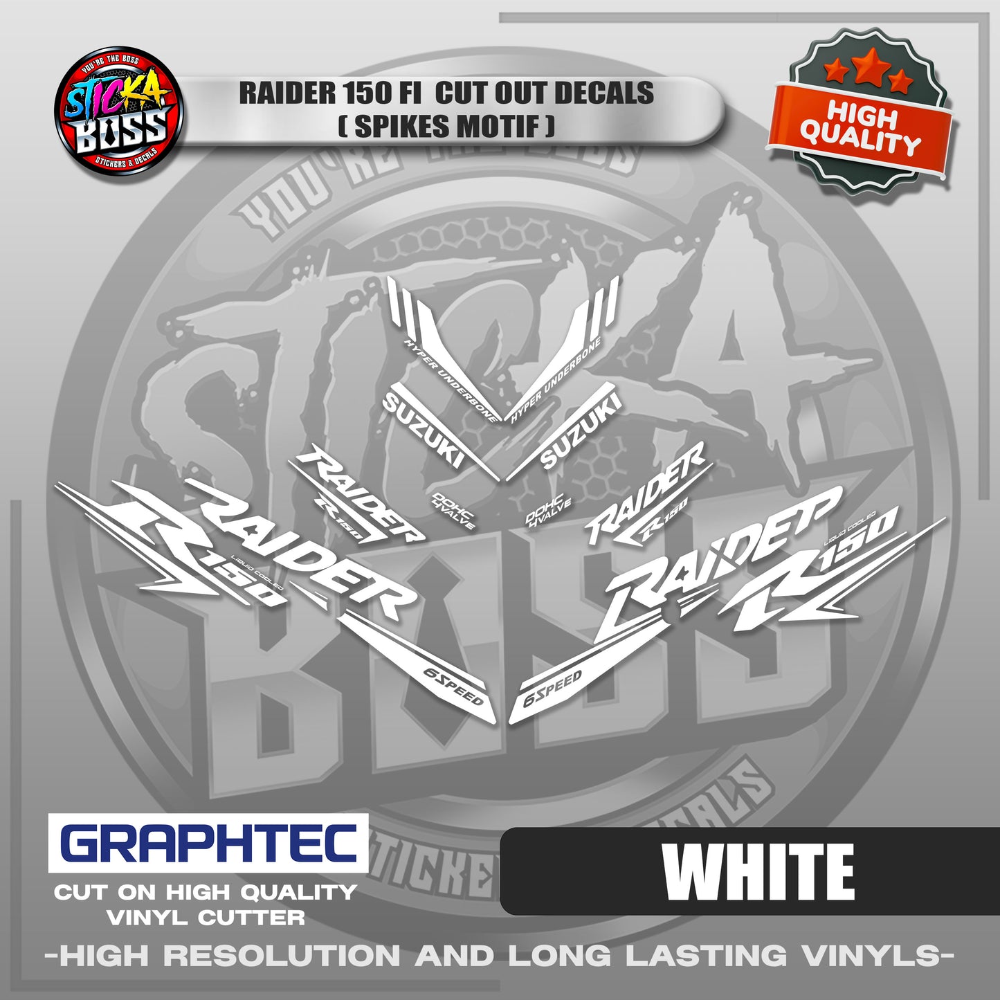 RAIDER 150 FI CUT OUT DECALS ( SPIKES MOTIF ) | VINYL WATERPROOF CUT-OUT STICKER DECALS