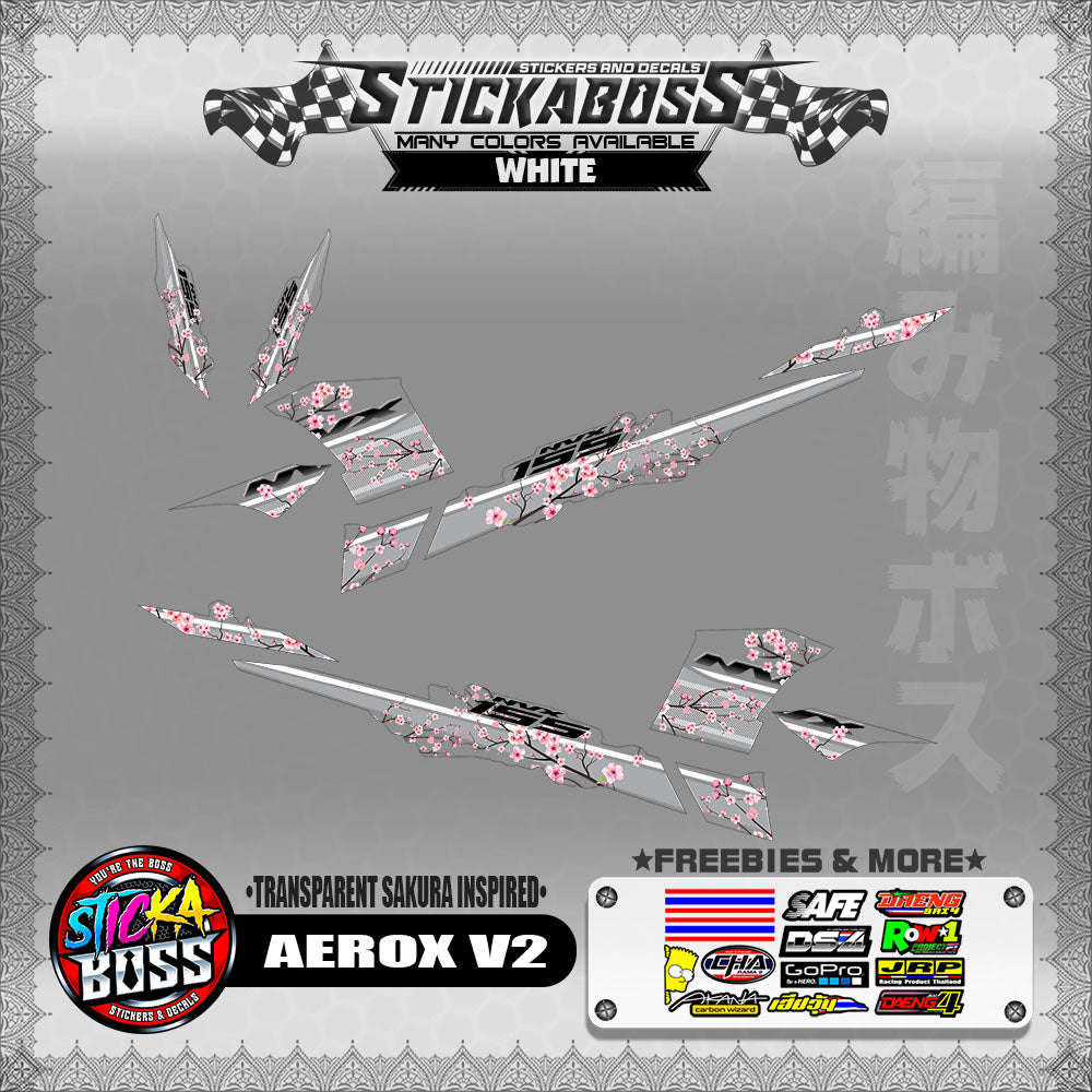 【PREMIUM UV PRINT】TRANSPARENT AEROX 155 V2 ( SAKURA INSPIRED )【WITH FREEBIES】