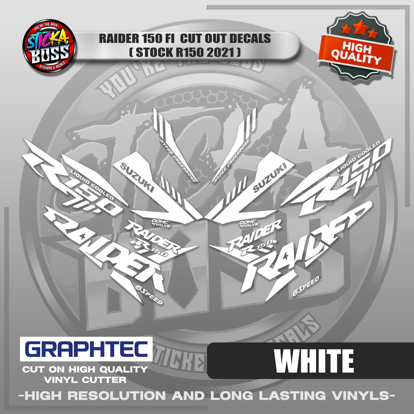 RAIDER 150 FI CUT OUT DECALS ( STOCK R150 2021) | VINYL WATERPROOF CUT-OUT STICKER DECALS