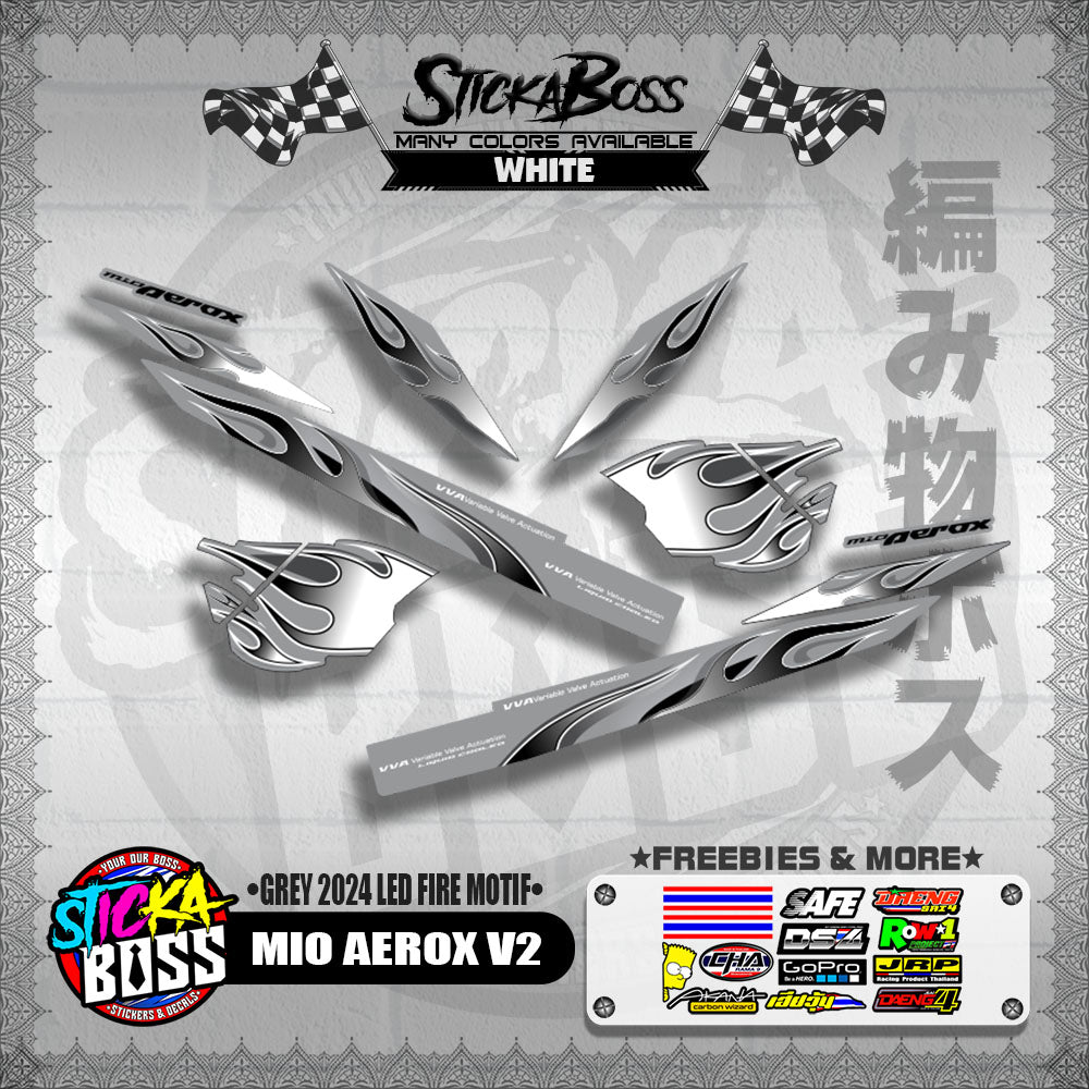 MIO AEROX V2 DECALS ( GREY 2024 LED FIRE MOTIF )【WITH FREEBIES】