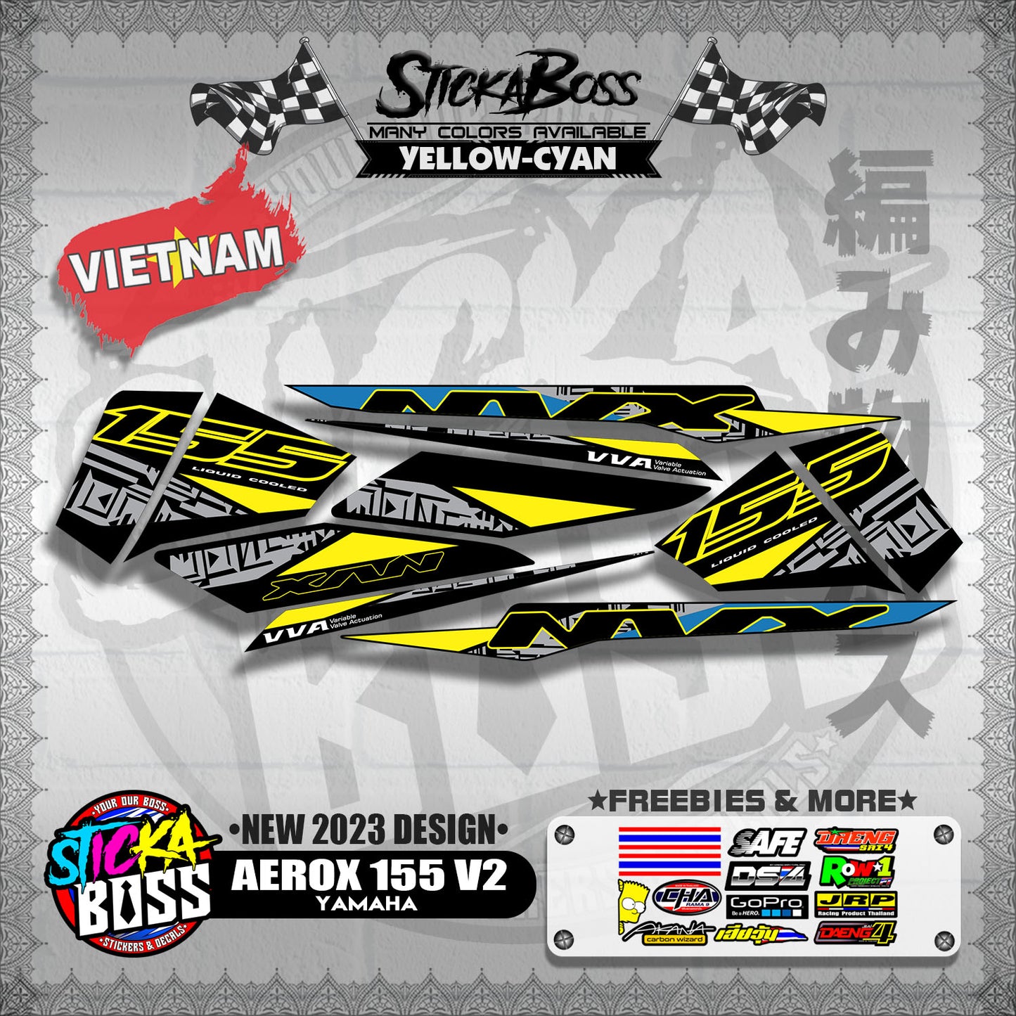 AEROX 155 V2 VIETNAM DECALS ( NEW 2023 DESIGN )【WITH FREEBIES】
