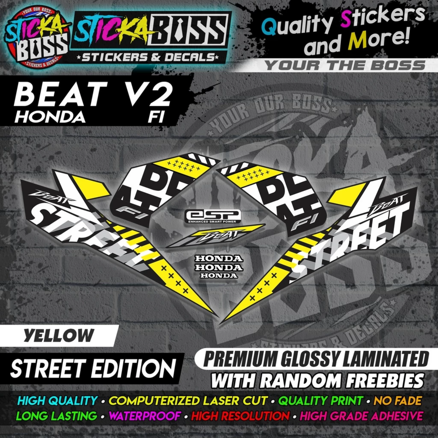 Honda Beat Fi V2 Stock Decals (Street Edition)【PREMIUM GLOSSY LAMINATED】