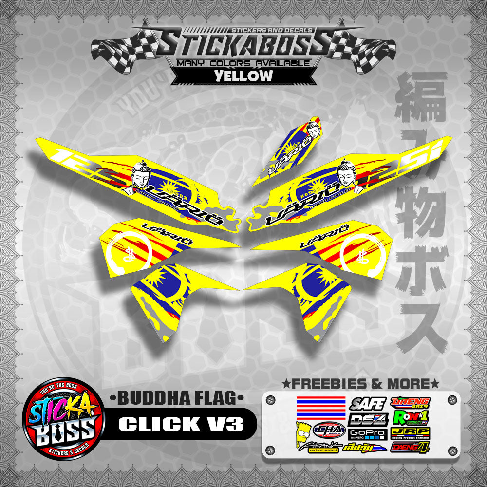 CLICK V3 MALAYSIAN STICKER DECALS ( BUDDHA FLAG )【WITH FREEBIES】