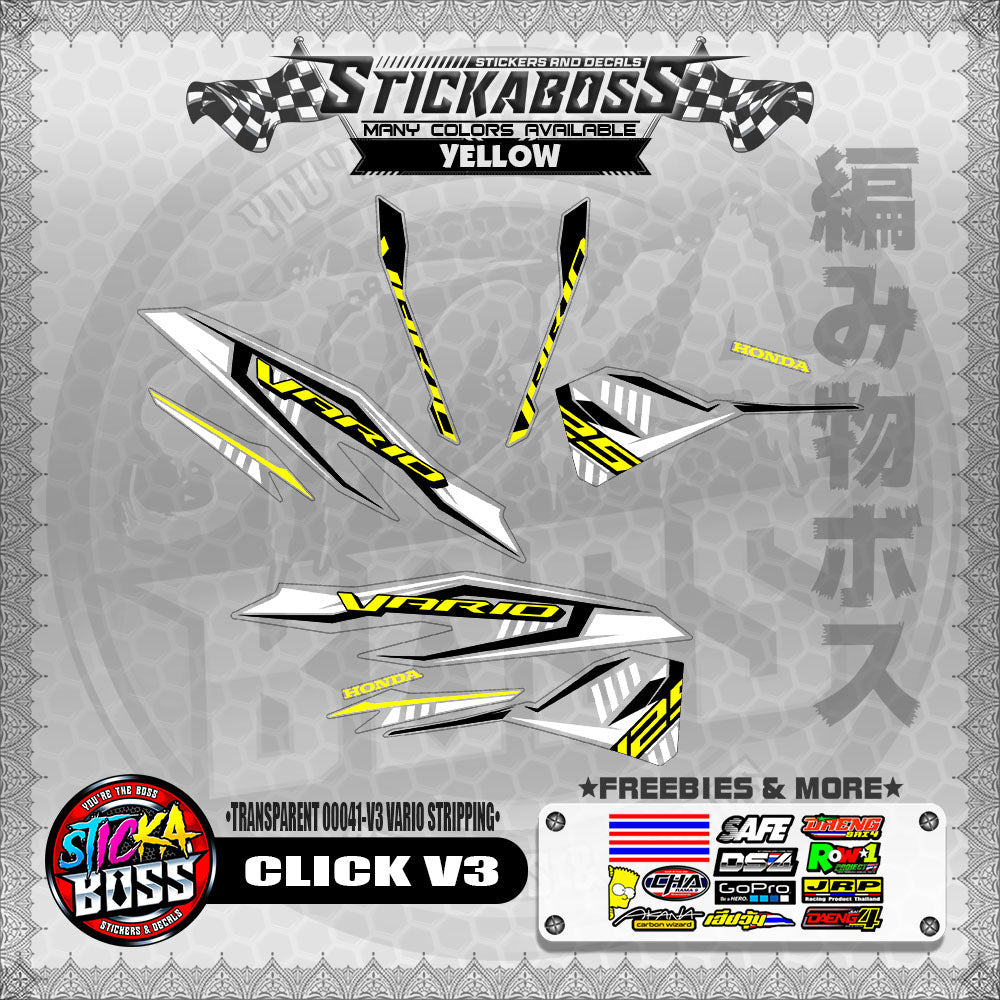 【PREMIUM UV PRINT】TRANSPARENT CLICK 125 V3 DECALS ( 00041-V3 VARIO STRIPPING )【WITH FREEBIES】
