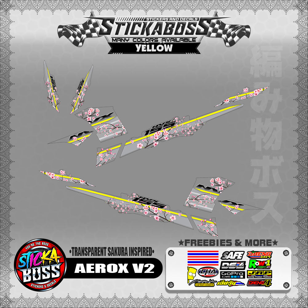 【PREMIUM UV PRINT】TRANSPARENT AEROX 155 V2 ( SAKURA INSPIRED )【WITH FREEBIES】