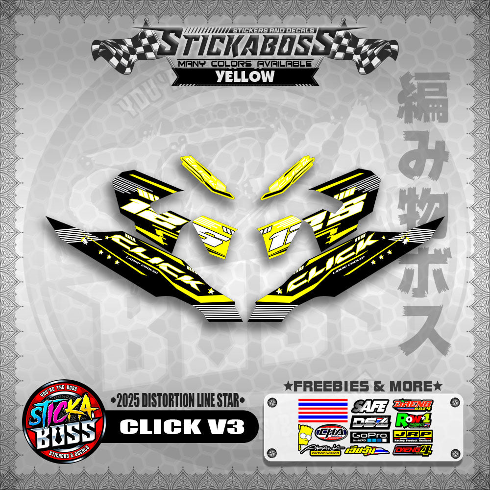CLICK V3 STICKER DECALS ( 2025 DISTORTION LINE STAR )【WITH FREEBIES】