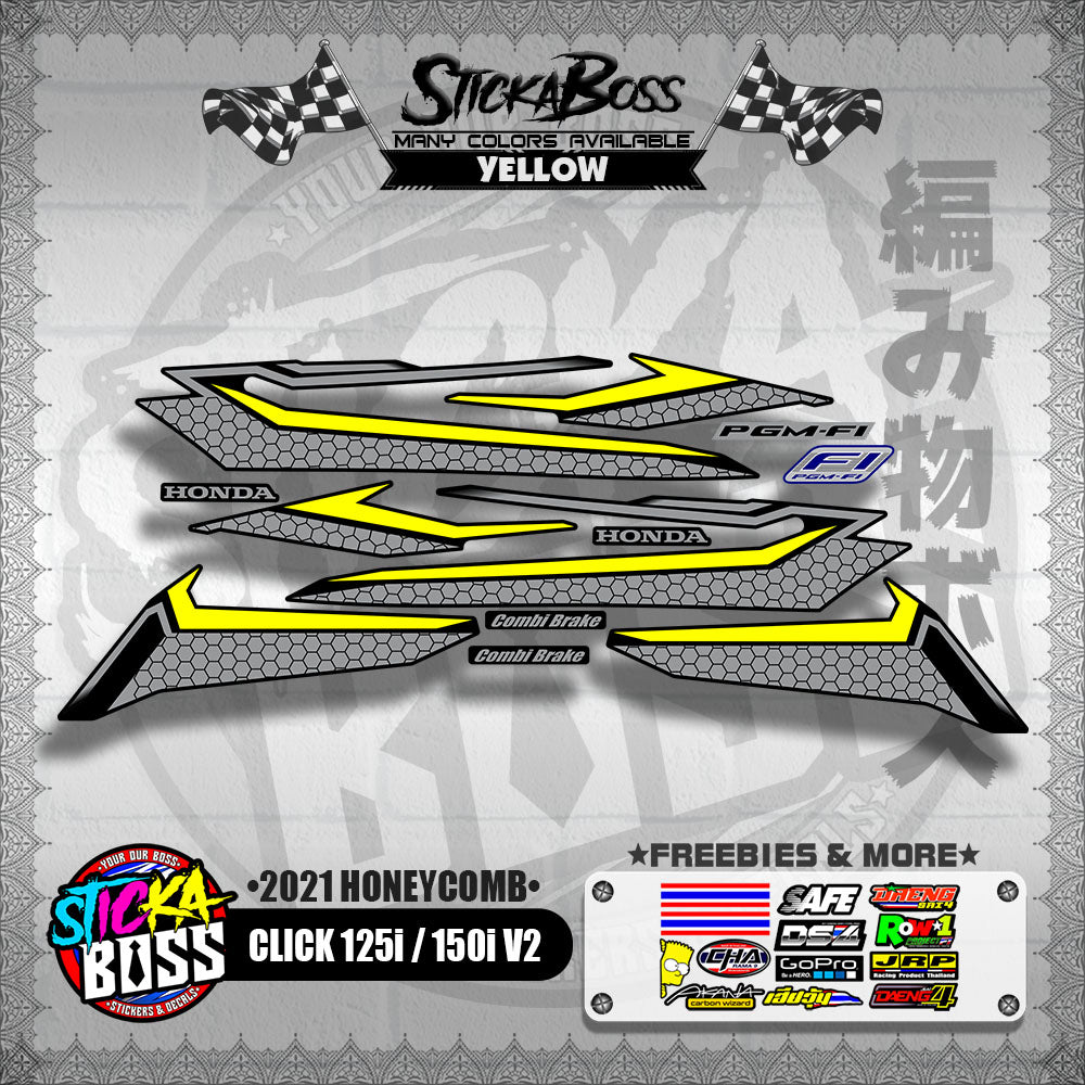 CLICK 125i / 150i V2 DECALS ( 2021 HONEYCOMB )【WITH FREEBIES】