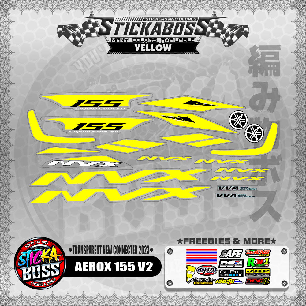 【PREMIUM UV PRINT】TRANSPARENT AEROX 155 V2 DECALS ( NEW CONNECTED 2023 )【WITH FREEBIES】