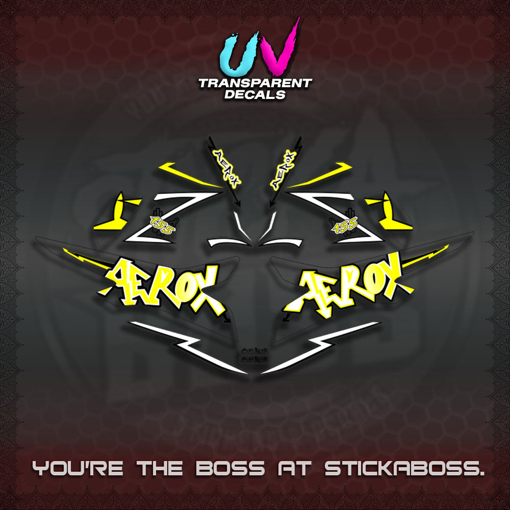 【PREMIUM UV PRINT】AEROX 155 V2 DECALS TRANSPARENT (STRIPING GRAFITY MOTIF) STICKER DECALS By STICKAB