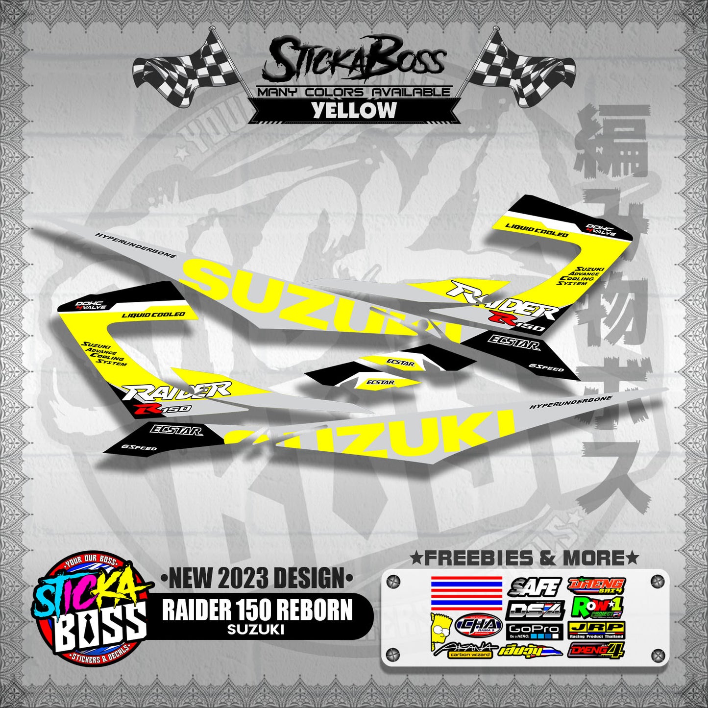 RAIDER 150 REBORN STOCK DECALS ( NEW 2023 DESIGN )【WITH FREEBIES】