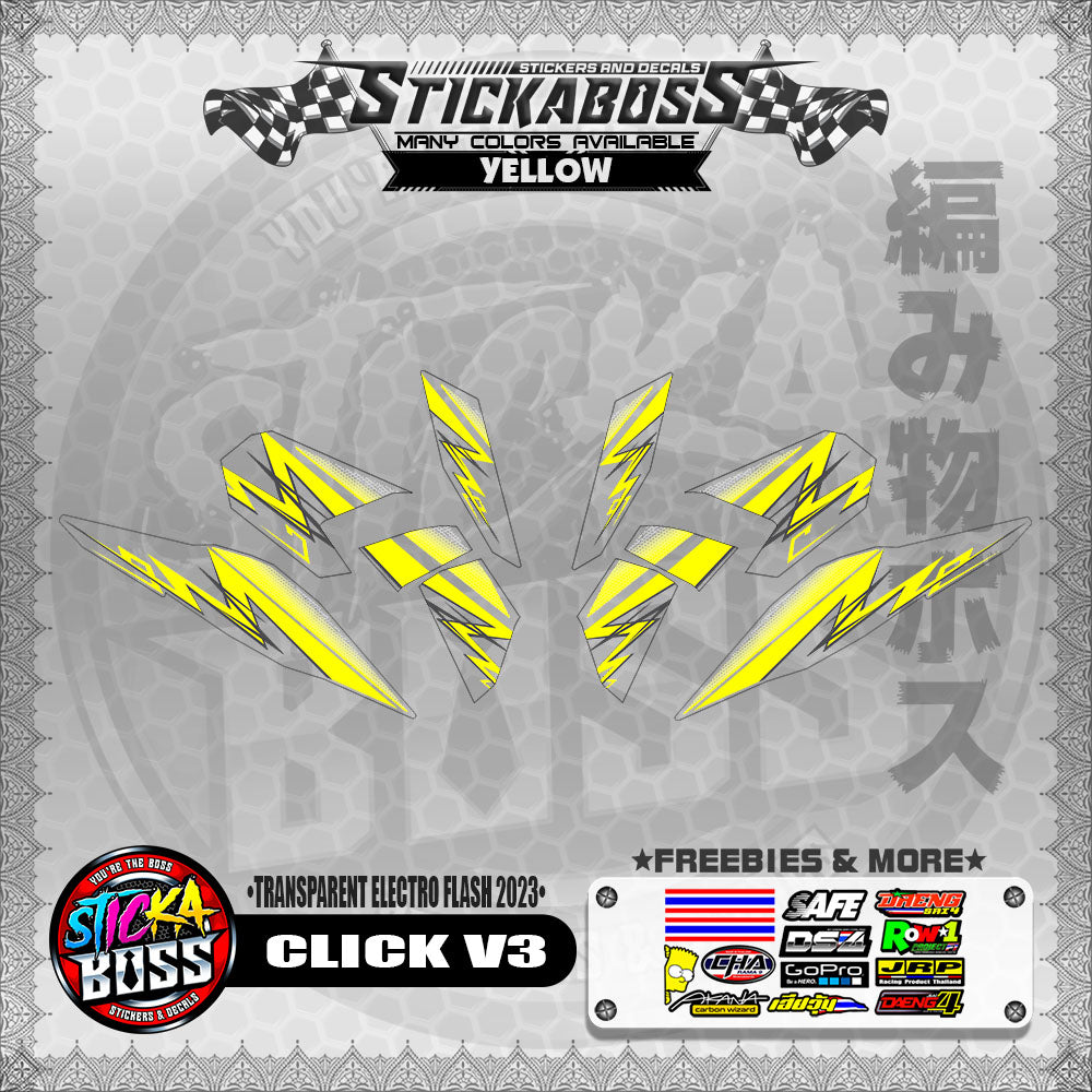 【PREMIUM UV PRINT】TRANSPARENT CLICK 125 V3 STICKER DECALS ( ELECTRO FLASH 2023 )【WITH FREEBIES】