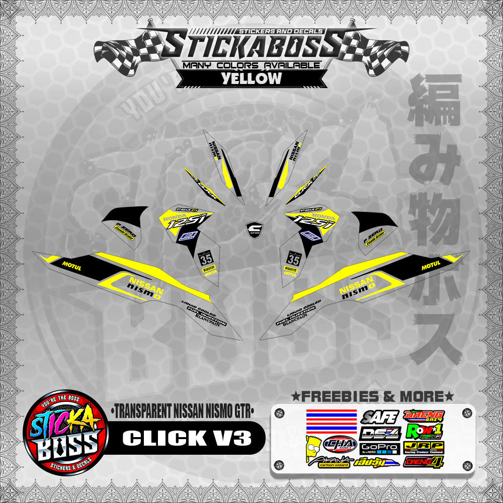 【PREMIUM UV PRINT】TRANSPARENT CLICK V3 STICKER DECALS ( NISSAN NISMO GTR )【WITH FREEBIES】