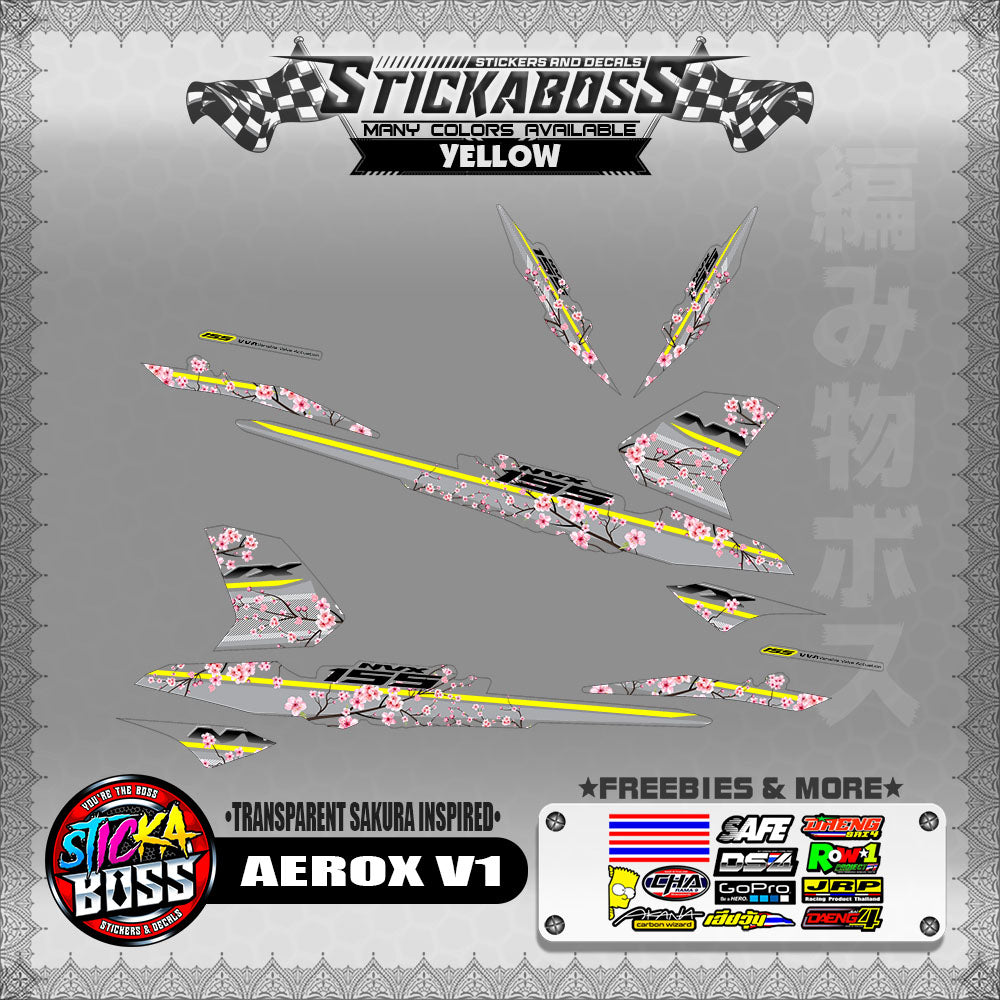 【PREMIUM UV PRINT】TRANSPARENT AEROX 155 V1 ( SAKURA INSPIRED )【WITH FREEBIES】