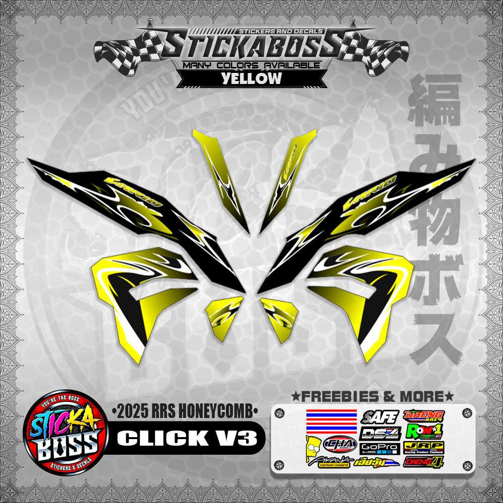 CLICK V3 INDO STICKER DECALS ( 2025 RRS HONEYCOMB )【WITH FREEBIES】