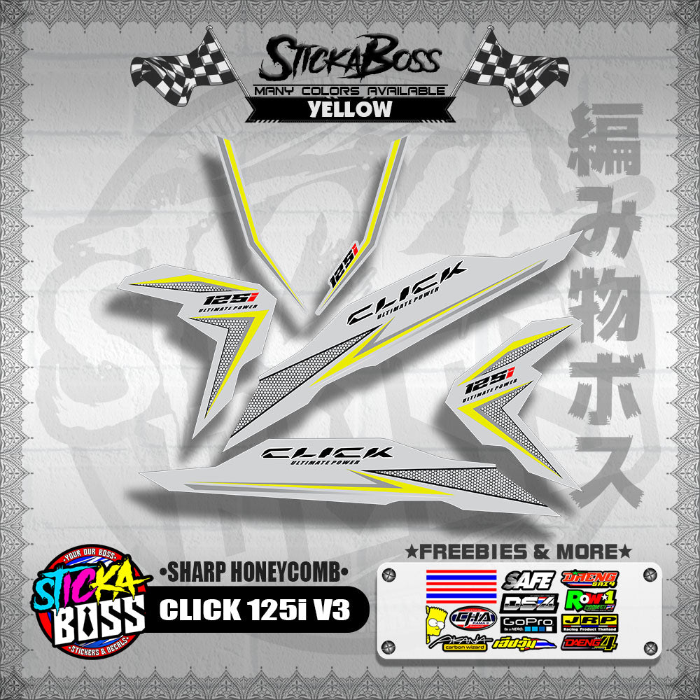 CLICK 125i V3 DECALS ( SHARP HONEYCOMB )【WITH FREEBIES】