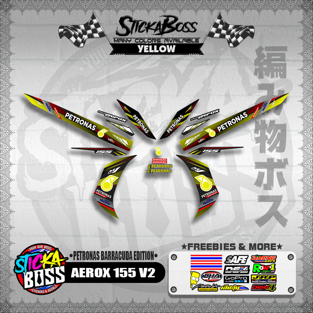 AEROX 155 V2 DECALS ( PETRONAS BARRACUDA EDITION )【WITH FREEBIES】