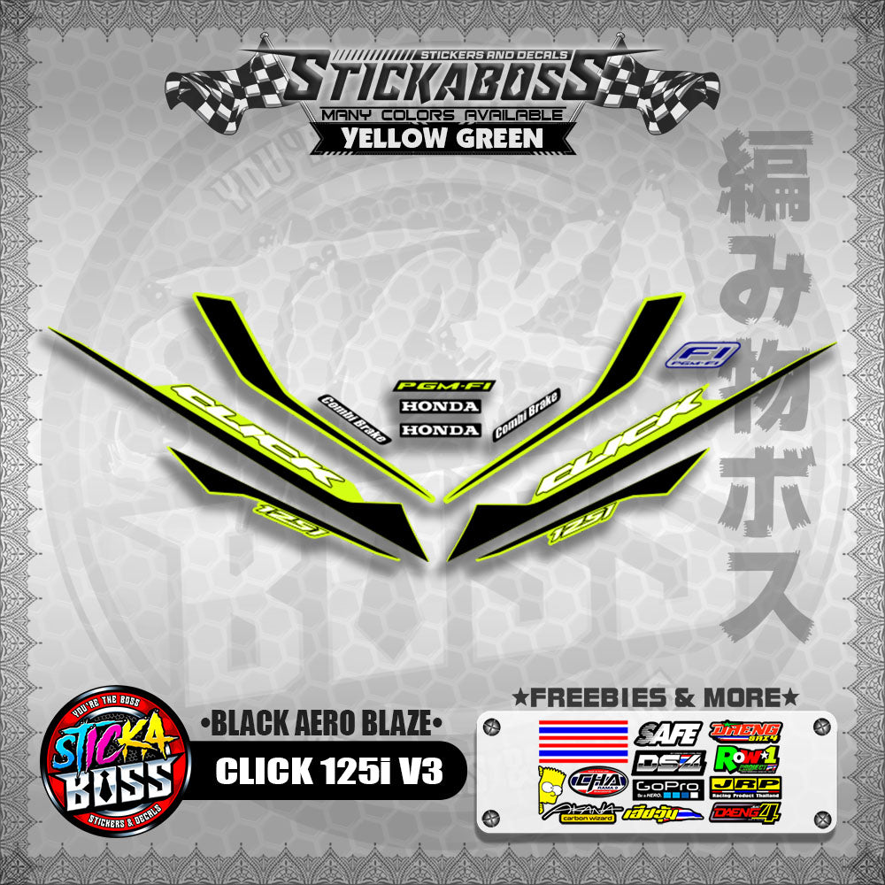 CLICK 125i V3 STICKER DECALS ( BLACK AERO BLAZE )【WITH FREEBIES】