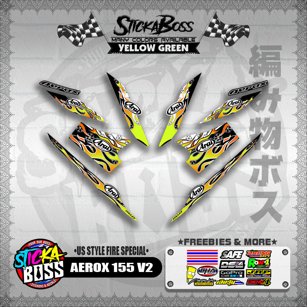 AEROX 155 V2 DECALS ( US STYLE FIRE SPECIAL )【WITH FREEBIES】