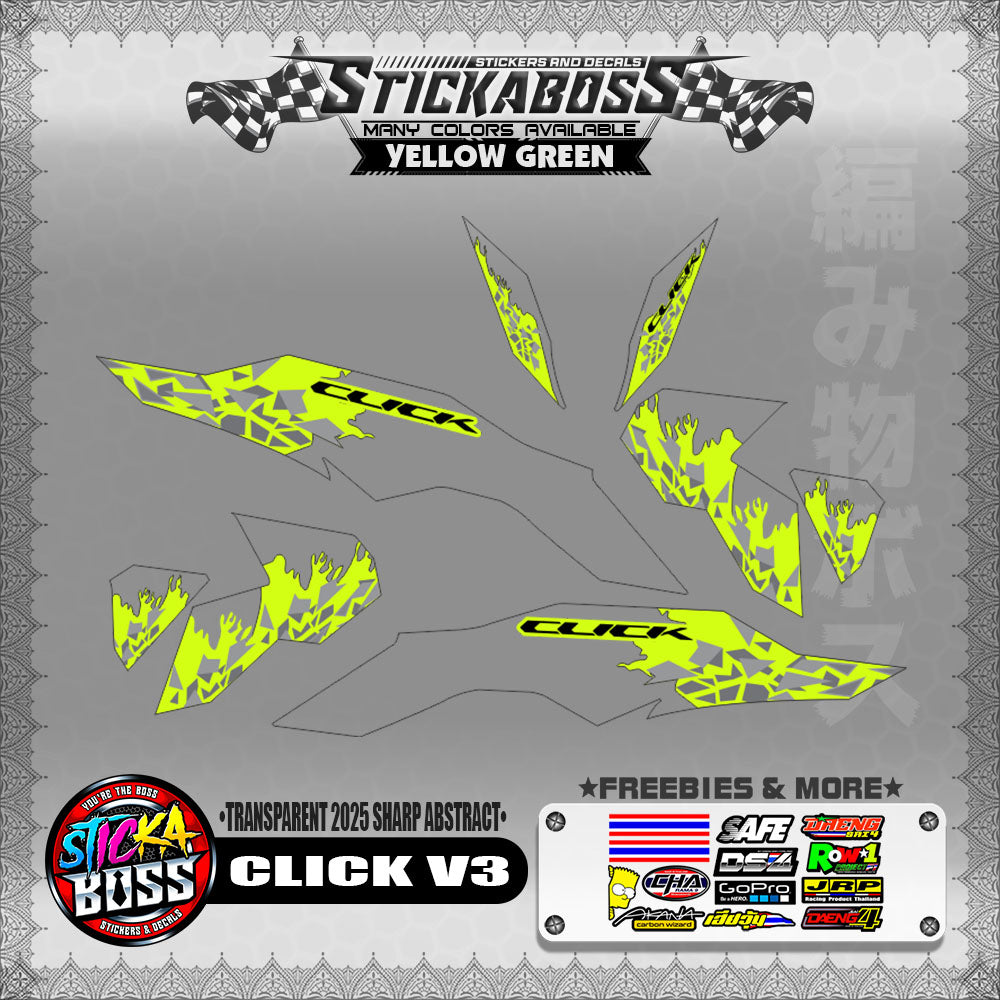 【PREMIUM UV PRINT】TRANSPARENT CLICK V3 INDO STICKER DECALS (2025 SHARP ABSTRACT )【WITH FREEBIES】