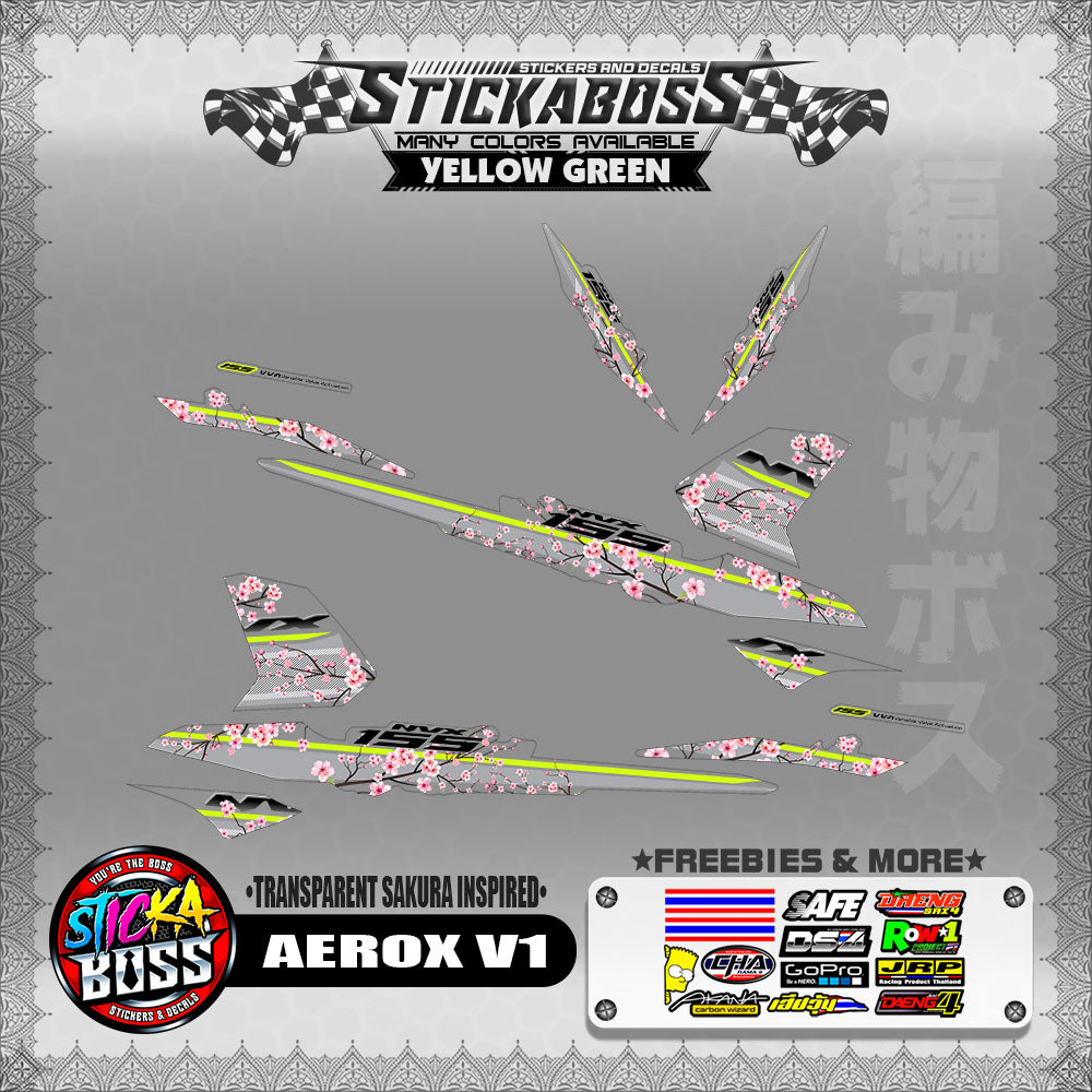 【PREMIUM UV PRINT】TRANSPARENT AEROX 155 V1 ( SAKURA INSPIRED )【WITH FREEBIES】