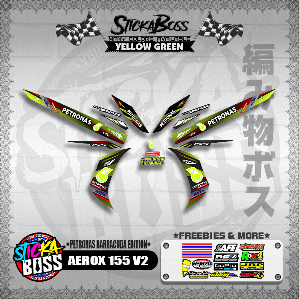 AEROX 155 V2 DECALS ( PETRONAS BARRACUDA EDITION )【WITH FREEBIES】