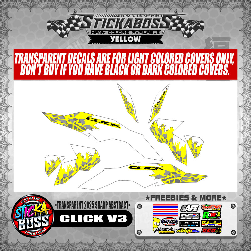 CLICK V3 INDO STICKER DECALS ( TRANSPARENT 2025 SHARP ABSTRACT )【WITH FREEBIES】