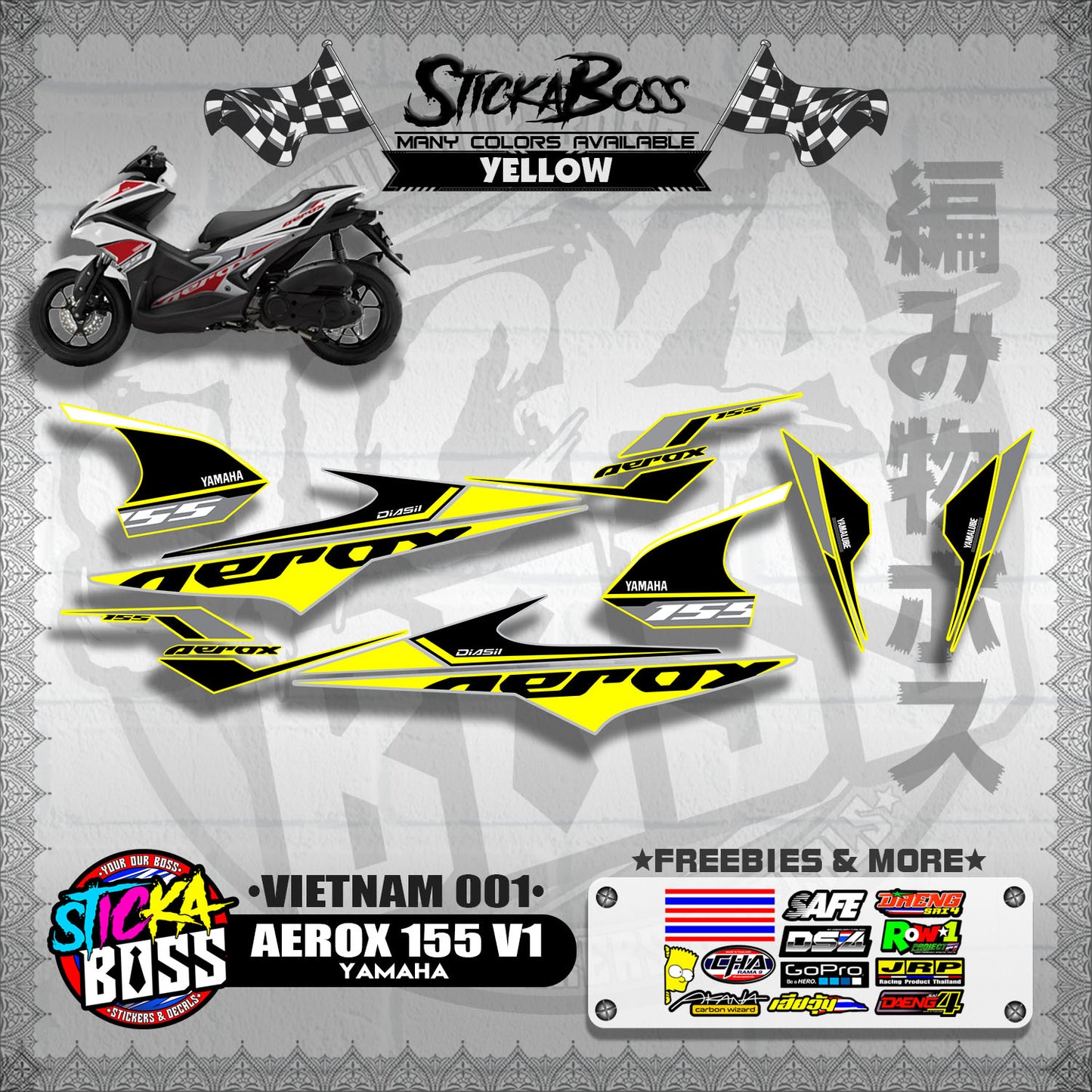AEROX 155 V1 DECALS ( VIETNAM 001 )【WITH FREEBIES】